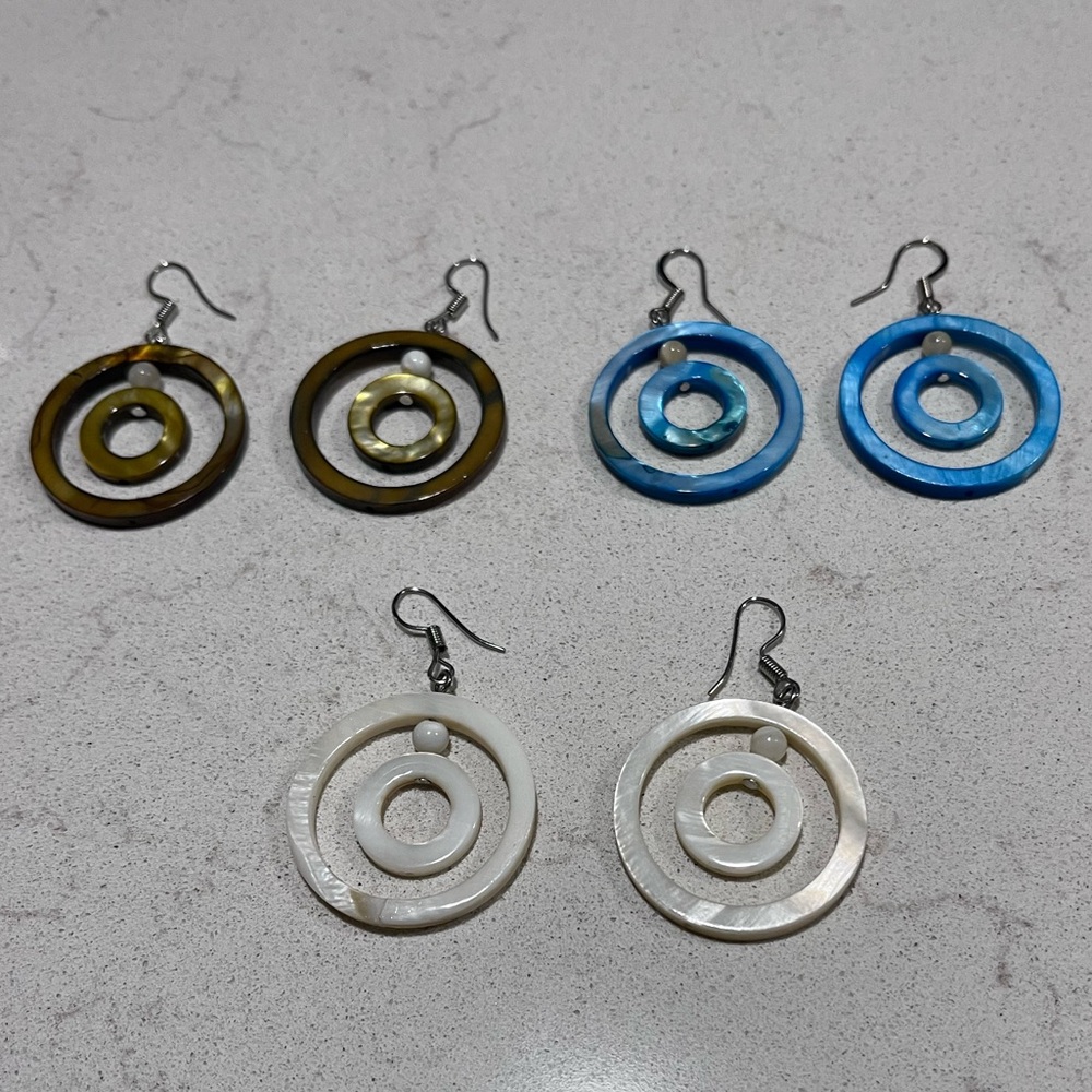 PACIFIC PEARL PRE-LOVED AUTHENTIC THREE PAIRS MOTHER-OF-PEARL CIRCLE EARRINGS